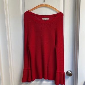 LOFT Vibrant Red Knit Top with Bell Sleeves